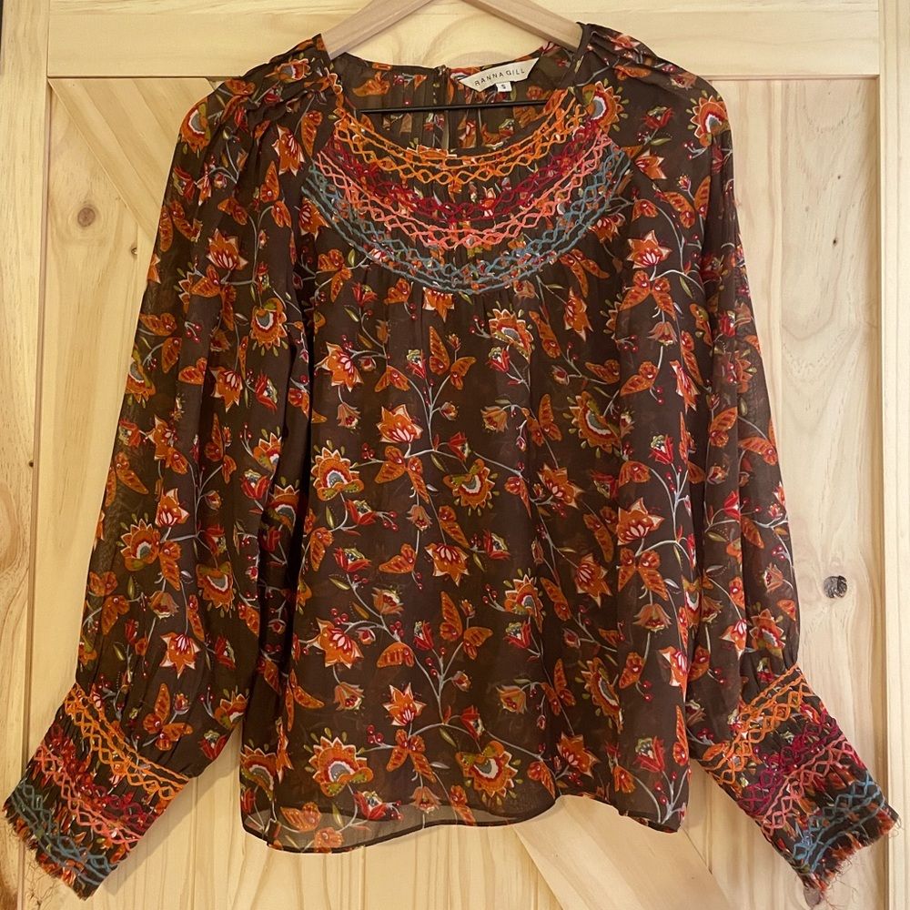 Ranna Gill top Anthropologie butterflies and flowers